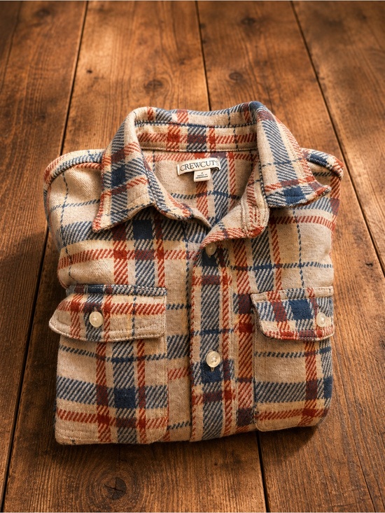 Crewcuts Other - Crewcuts Beige Plaid Flannel Button-Down Shirt with Blue & Rust Stripes